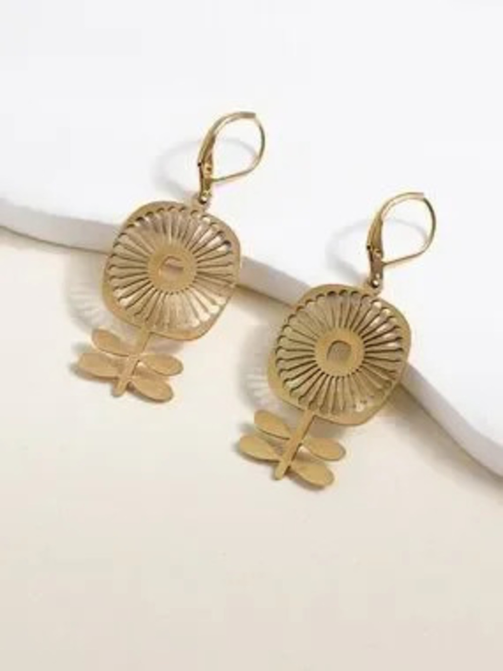 Anthropologie Gold Floral Cutout Drop Earrings
